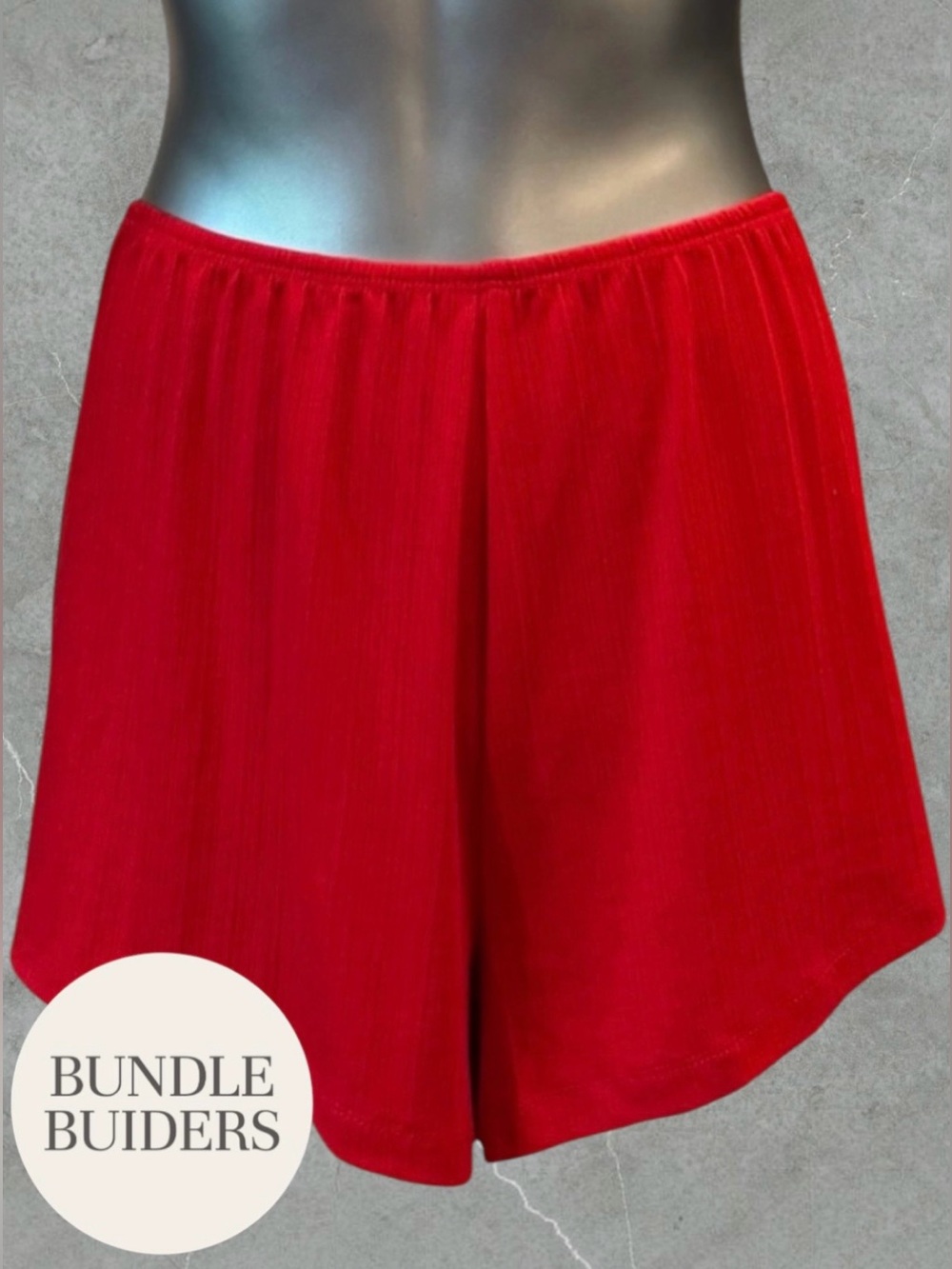 $10 Add-on | Bright Red High-Waist Elastic Ribbed Shorts
